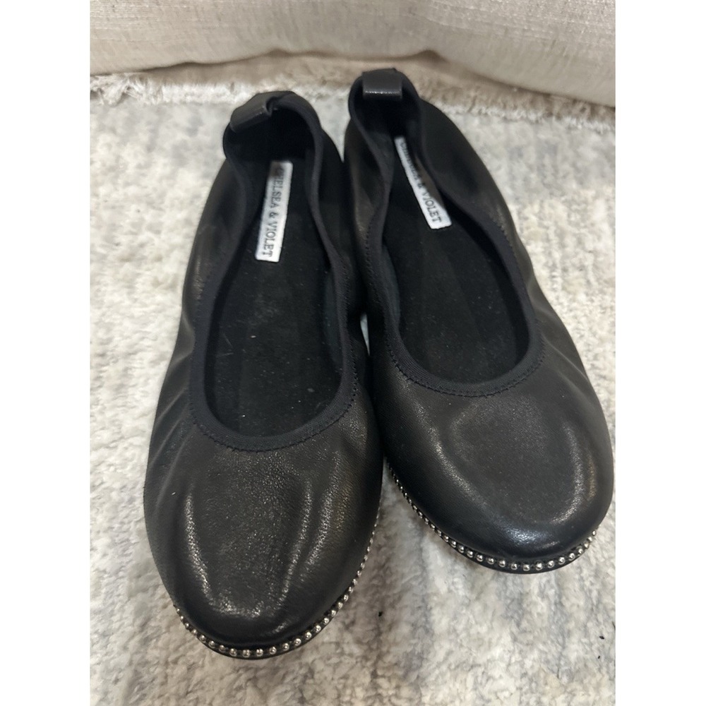 Chelsea & Violet Black Ballet Flat‎ Shoes Leather Upper Comfort Chic Womens Sz 7